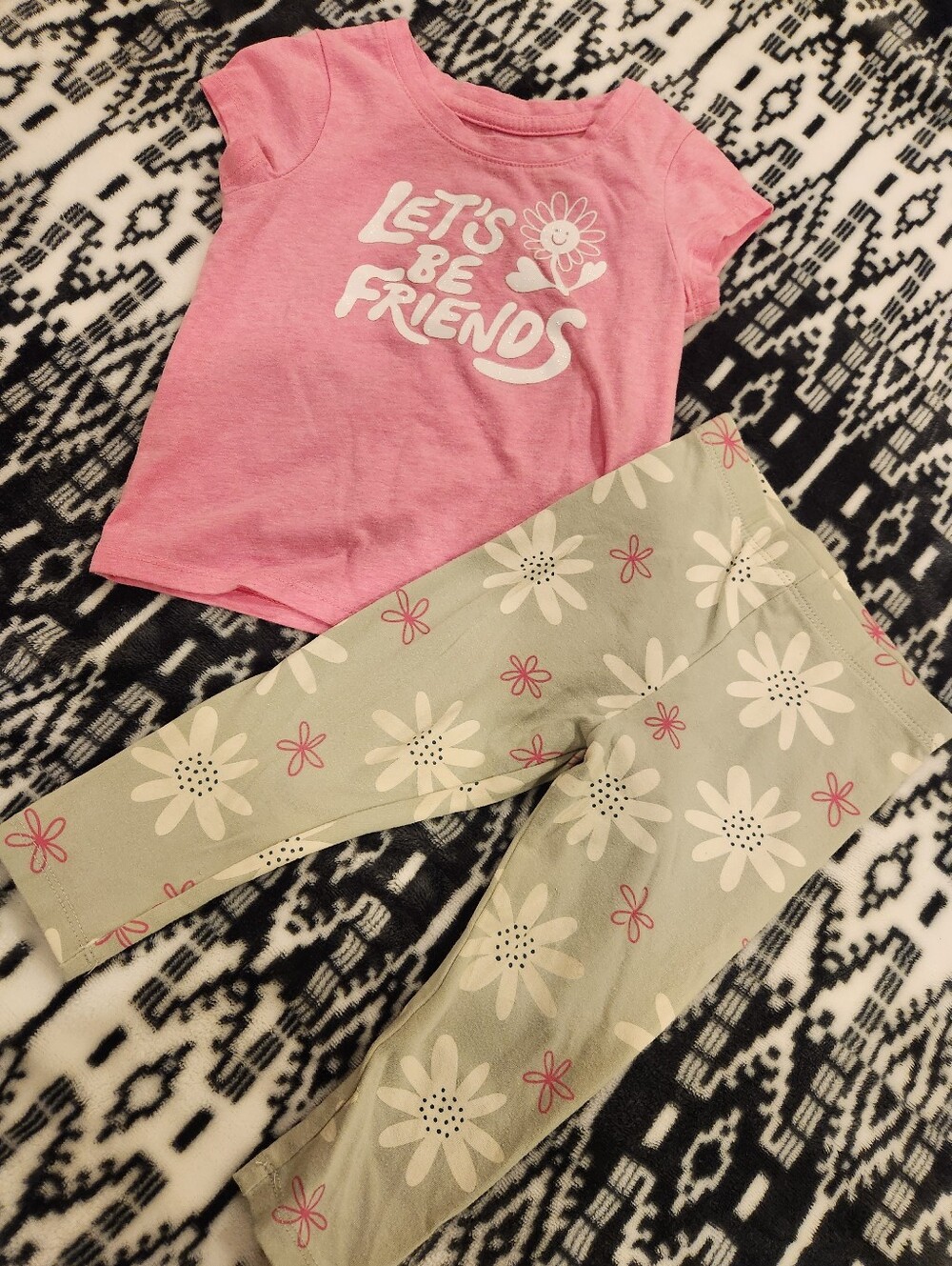 Cat & Jack Let’s Be Friends Pink Daisy Tee & Sage Daisy Leggings Set, Size 18M
